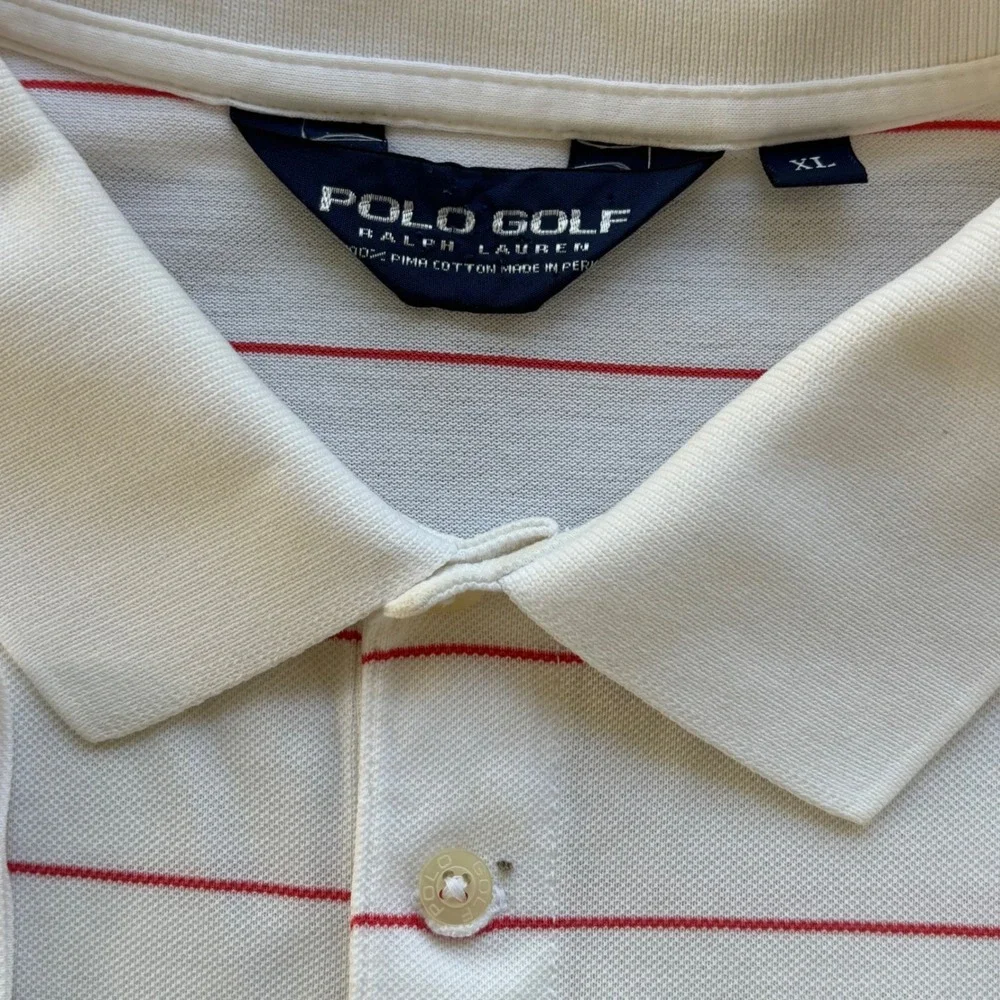 VTG Polo Golf Shirt Mens XL White Striped The Open 2005 St Andrews Preppy